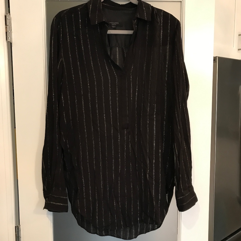 All Saints Long sleeve Sheer Black Blouse